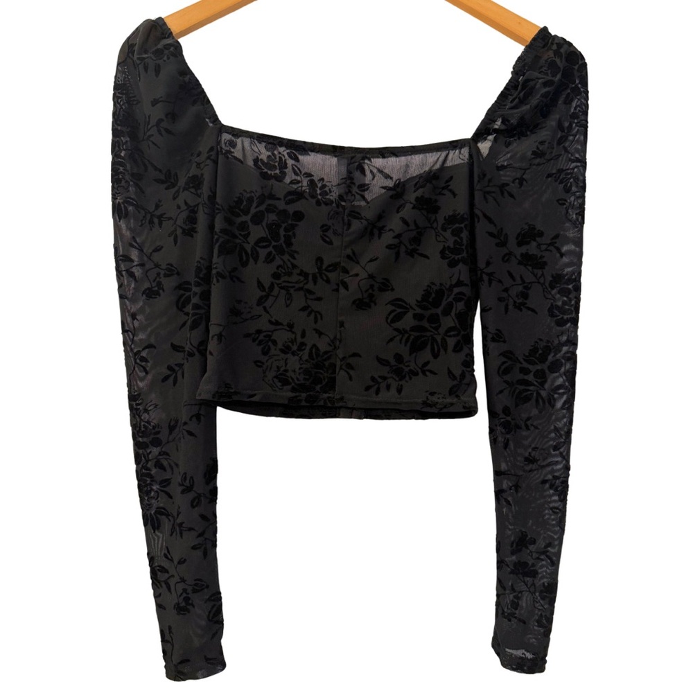 Windsor Womens Long-Sleeve Black Velvet Bustier Crop Top, Size Small - Picture 8 of 12